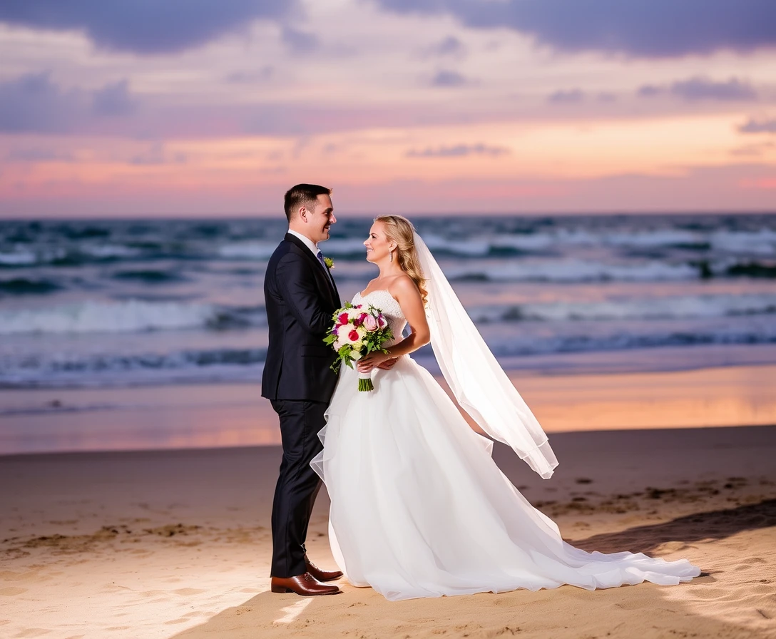 Sunset wedding photoshoot on Santa Monica beach